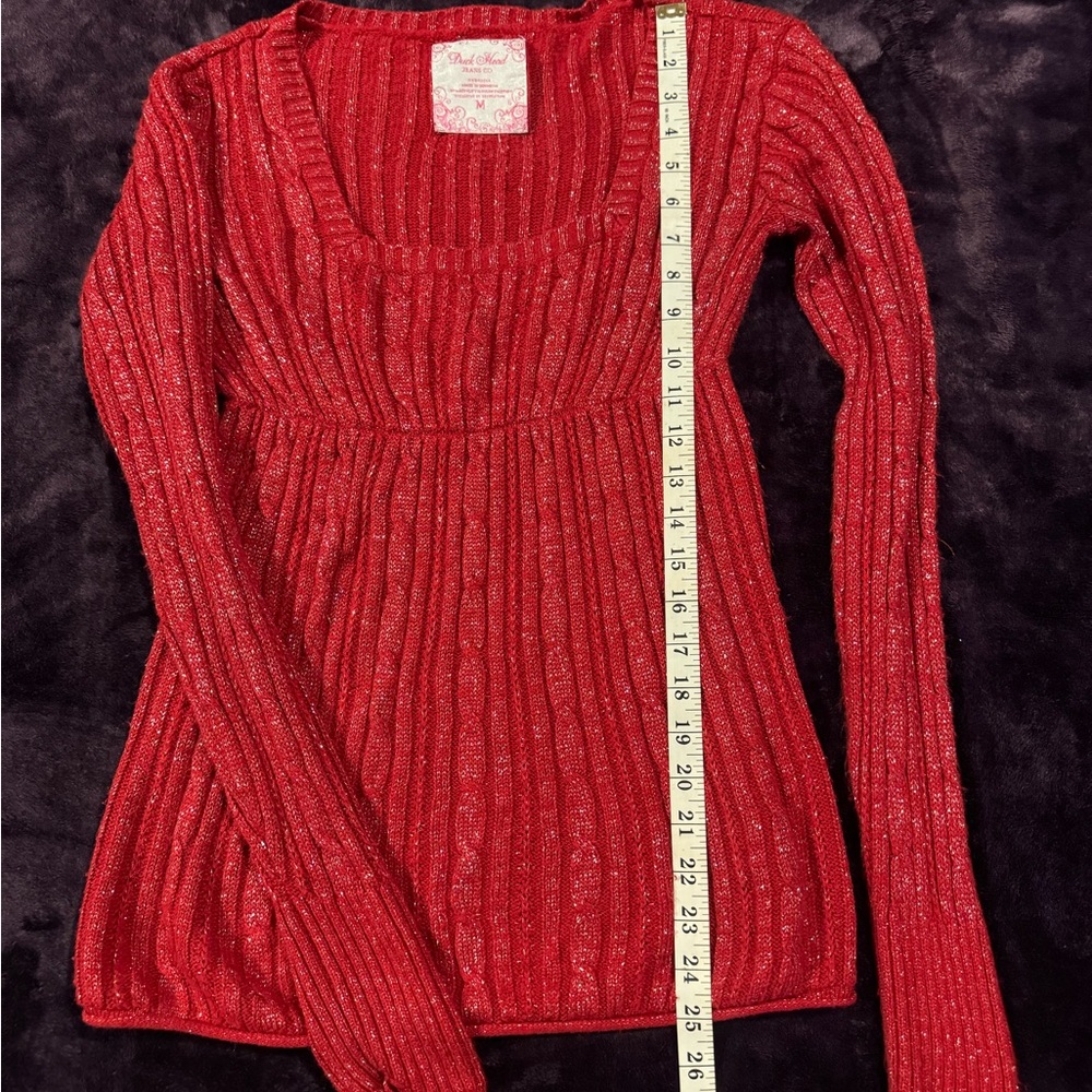 Red Ribbed Long Sleeve Top